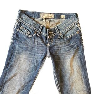 BKE Blue Boot Cut Jeans with Distressed Look